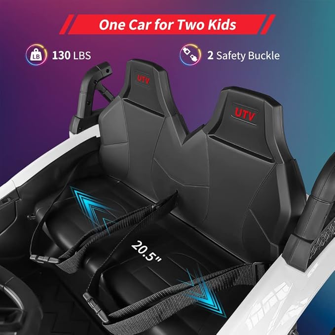 2 Seaters 24V Ride on UTV with Remote Control,10AH Battery, 400W Powerful Motors with 17" EVA Wheels, 20.5“ Seat Width Electric Ride Toy with Metal Suspension,LED Lights,Music,Horn (White)