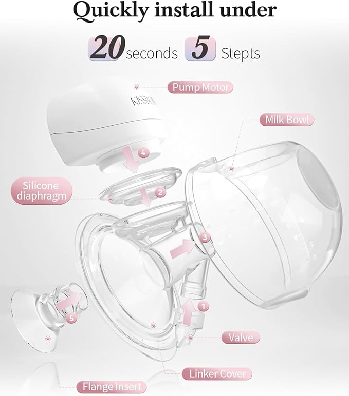 ABP-1508 Hands Free Breast Pump Wearable with Storage Bag, Wearable Breastfeeding Pump Strong Suction, Low Noise, 3 Modes 9 Levels, with 21/24mm Insert/Flange, 2 Pack (White)