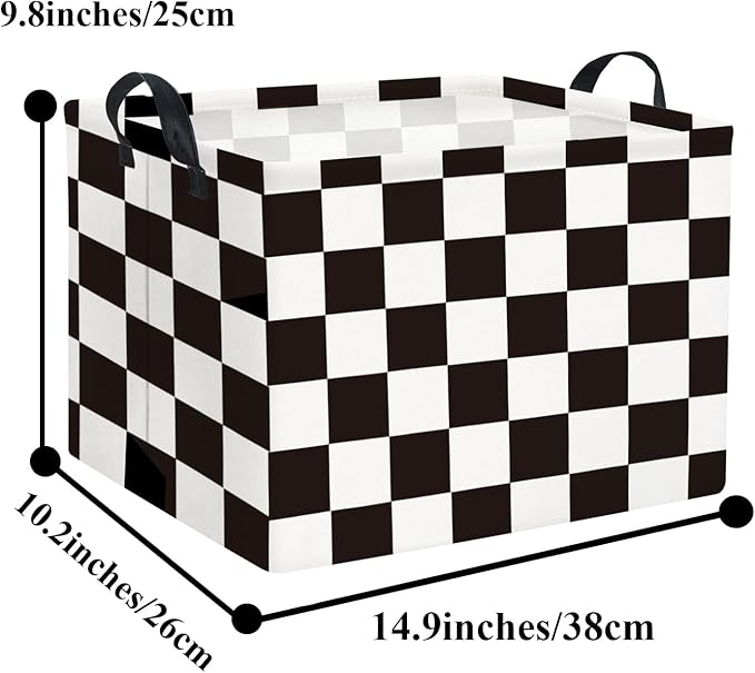HIYAGON Rectangular Car Basket for Boys Checkered Basket Kids Baby Storage Bin Toy Organizer Box Car Room Decor(Racing Flag)