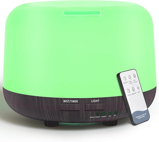 300ML Remote Control Air Diffusers for Essential Oil, Aroma Ultrasonic Scent Diffuser, Aromatherapy Humidfier Diffuser, 7 Color Changing LED Light, Auto-Off, Timer for Home, Room, Office, Kids