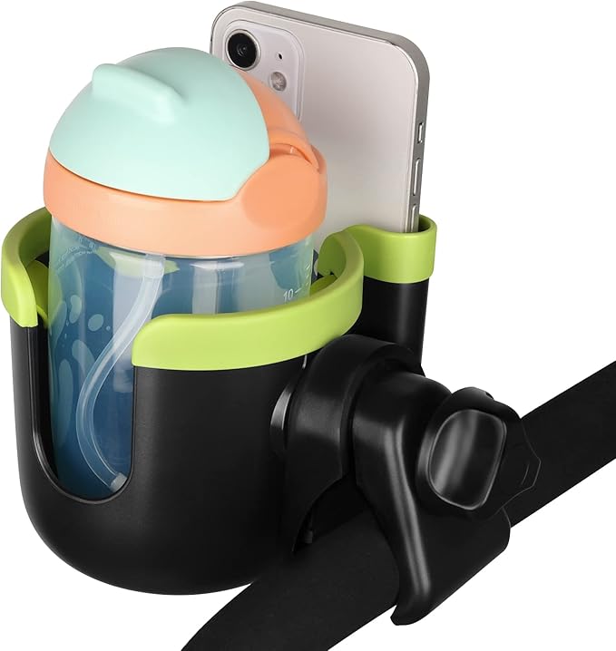 Accmor Stroller Cup Holder with Phone Holder, Bike Cup Holder, Universal Cup Holder for Uppababy Nuna Doona Strollers, 2-in-1 Cup Phone Holder for Stroller, Bike, Wheelchair, Walker, Scooter
