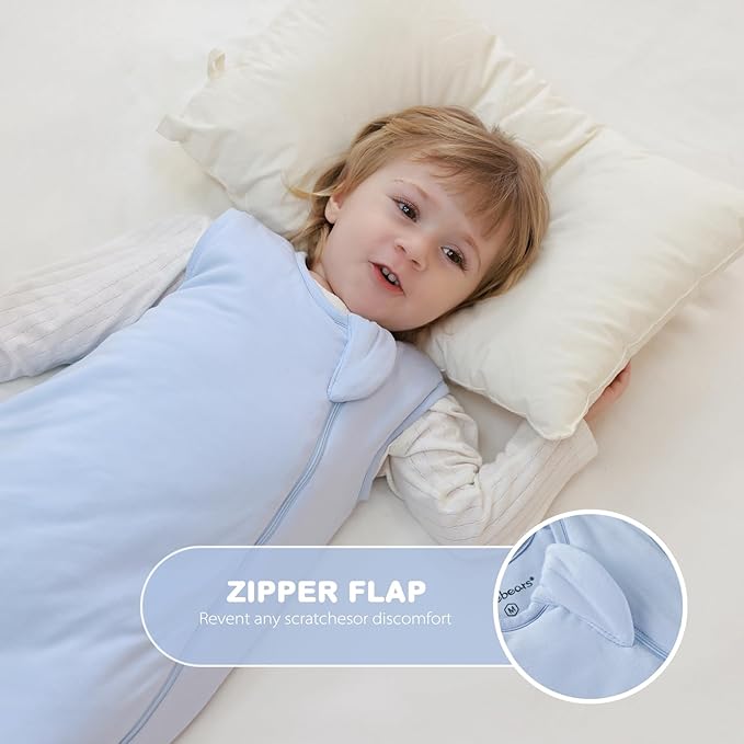 Mosebears Unisex Baby Sleep Sack 1.0 TOG, Supersoft Rayon Made from Bamboo Wearable Blanket with 2-Way Zipper (Sage&Blue,6-18 Months)