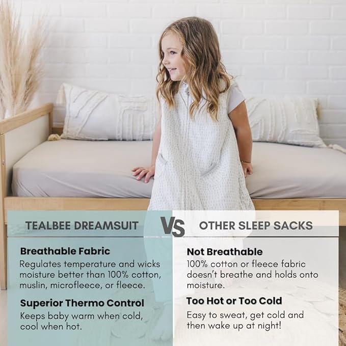 Tealbee Dreamsuit: Toddler Sleep Sack with Feet 3T 4T - 0.8 TOG Summer Lightweight Baby Wearable Blanket for Walkers - Rayon Made from Bamboo, Organic Cotton Sleep Bag - Dash