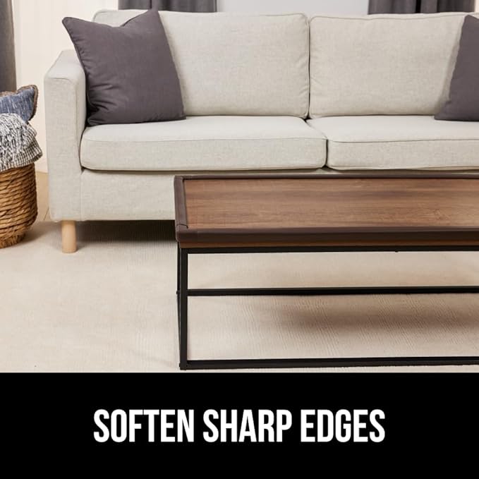 GORILLA GRIP Baby Proof Corners and Edges for Furniture, Kid Proofing Adhesive Table Corner Protectors, Heavy Duty Soft Rubber Foam Protection, Includes 8 Protective Safety Guards, 18 Feet, Brown