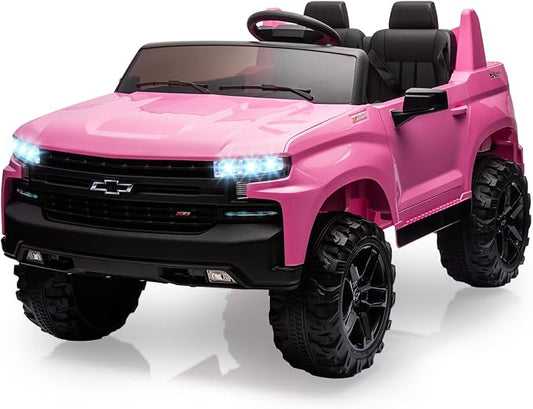 Hetoy 24V 2-Seater Truck Licensed Chevrolet Silverado Ride On Car Toy w/Parent Remote Control,4xSpring Suspension, 3 Speeds, Wireless Music, MP3 Player, Electric Vehicle Car for Kids, Pink