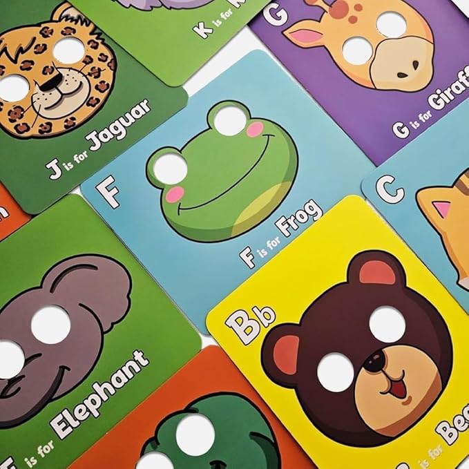 26 PCS Alphabet ABC Flash Cards with Animal Masks, Alphabet mask Cards, Giant Letter ABC Animal Faces Flash Learning Flashcards, Interactive Education Games, Learn Letters (Multicolor, 3Pcs)
