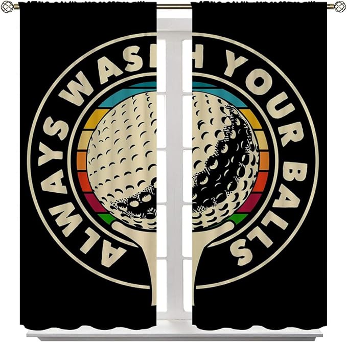 Golf Blackout Curtains for Boy Girl Room Darkening Decor,Sport Theme and White Motto Dark Background Bedroom Living Room Home Rod Pocket Thermal Insulated Window Curtain/Drapes Panel,42x45 Inch…