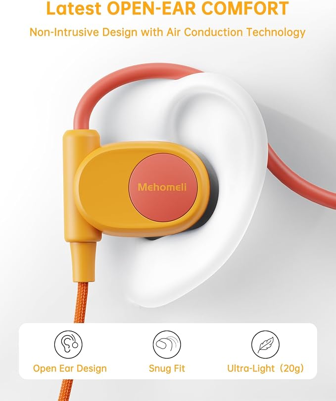 Kid Headphones for School, Air Conduction Open Ear Headphones, 3.5mm Jack Wired Cord, Ultra-Comfort, Ergonomic and Lightweight Design Perfect for School and Outdoor Activities-Orange