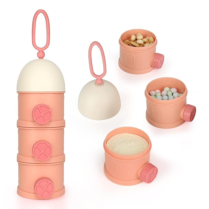 Accmor Formula Dispenser On The Go, 3 Layers Stackable Formula Container to Go, Non-Spill Portable Milk Powder Baby & Kids Snack Container, Pink