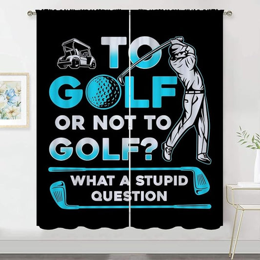 Golf Blackout Curtains for Boy Girl Room Darkening Decor,Sports Themed Golfers and Cars Bedroom Living Room Home Rod Pocket Thermal Insulated Window Curtain/Drapes Panel,84x84 Inch…