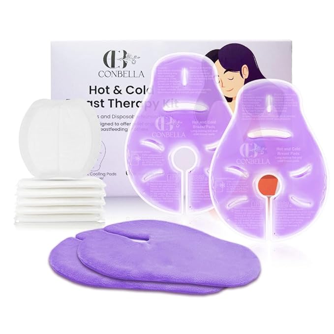 2 Larger Breast Ice Packs with Soft Covers and 6 Breast Pads for Leaking Milk, Hot and Cold Breast Therapy Packs, Breastfeeding Essentials for Relief of Clogged Ducts, Nipple Pain, Engorgement
