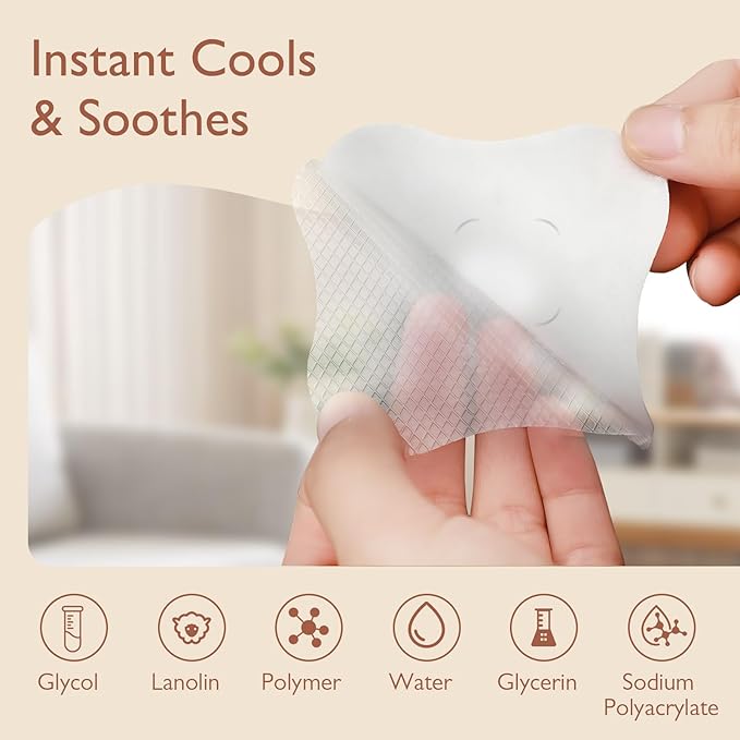 Hydrogel Soothing Gel Pads for Breastfeeding: Breast Pads Reusable for Instant Pain Relief | Provides Cooling Effect | Healing Nipples - 12 Packs(24 Count)