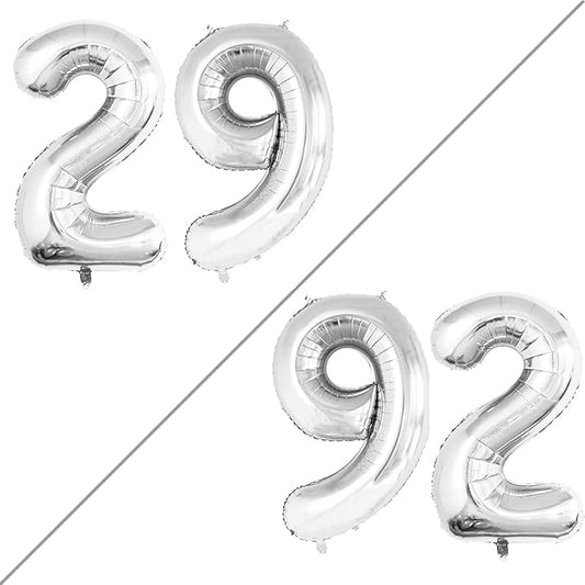 GOER Number 29 Balloons for 29th Birthday Party Decorations,42 Inch Jumbo Foil Helium 92 Balloons for 92nd Birthday Party Decoration (Silver)