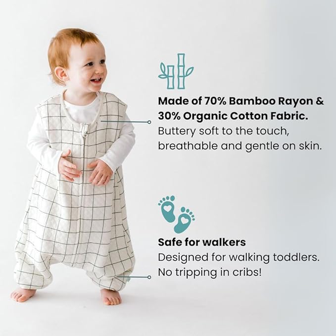 Tealbee Dreamsuit: Toddler Sleep Sack with Feet 2T 3T - 0.8 TOG Lightweight Baby Wearable Blanket for Walkers - Rayon Made from Bamboo, Organic Cotton Sleep Bag - Checkered