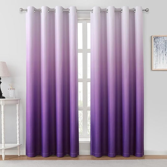 HOMEIDEAS Purple Ombre Blackout Curtains 52 X 84 Inch Length Gradient Room Darkening Thermal Insulated Energy Saving Grommet 2 Panels Window Drapes for Living Room, Bedroom
