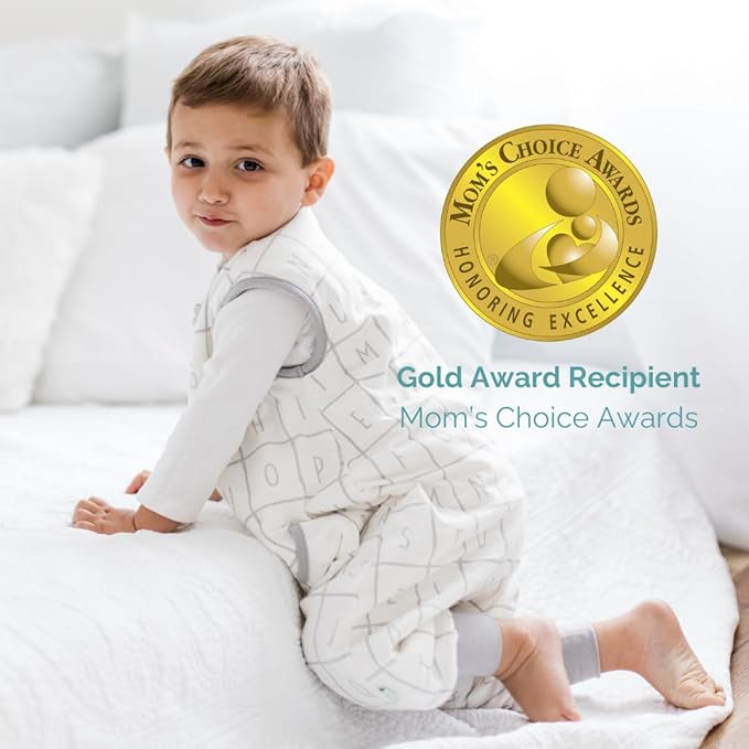 Tealbee DREAMSUIT: Toddler Sleep Sack with Feet 3T 4T - 1.2 TOG Four Season Baby Wearable Blanket for Walkers - Rayon made from Bamboo, Organic Cotton Sleeping Bag - Alphabet