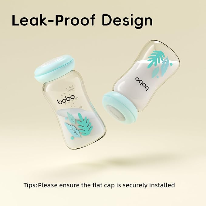 YOHKOH Glass Breast Milk Storage Bottles - 100% Leak-Proof, BPA-Free Breastmilk Storage Containers, Freezer & Dishwasher Safe, Ideal for Nursing Mothers (Blue, 5.4oz (Pack of 4))