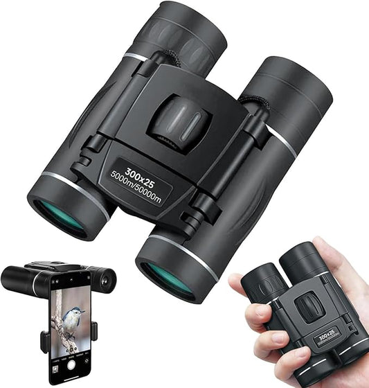 300x25 Binoculars for Adults and Kids, High Powered Mini Pocket Binoculars with Phone Adapter, Waterproof Compact Telescope for Bird Watching, Hunting, Concert, Theater, Opera, Traveling, Sightseeing