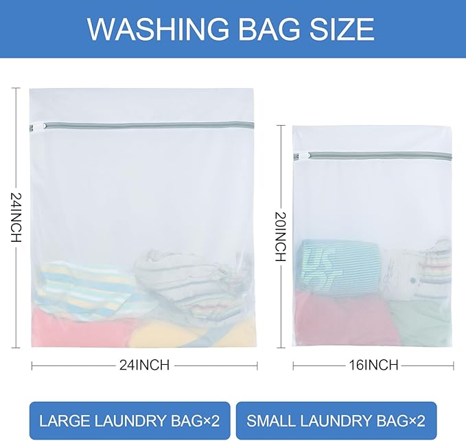 4Pcs Mesh Laundry Bags for Delicates（ 2L,2XL ）,Laundry Bags Mesh Wash Bags,Laundry Bag For Washing Machines,For clothes, pants, skirts, outerwear, anti knot