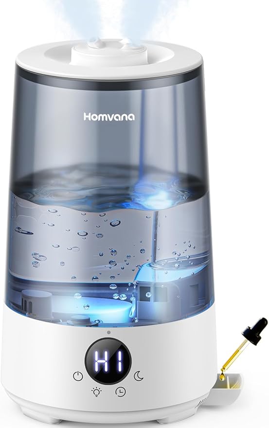 Homvana Humidifiers for Bedroom Home, 3.6 L Cool Mist Top-Fill 34H Super Long Time, Quiet 23dB, Baby Humidifier, Oil Diffuser for Large Room, Plants, Nursery, Office BPA FREE, 7 Color Light Ultrasonic