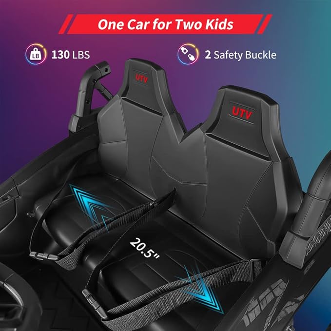 2 Seaters 24V Ride on UTV with Remote Control,10AH Battery, 400W Powerful Motors with 17" EVA Wheels, 20.5“ Seat Width Electric Ride Toy with Metal Suspension,LED Lights,Music,Horn (Black)