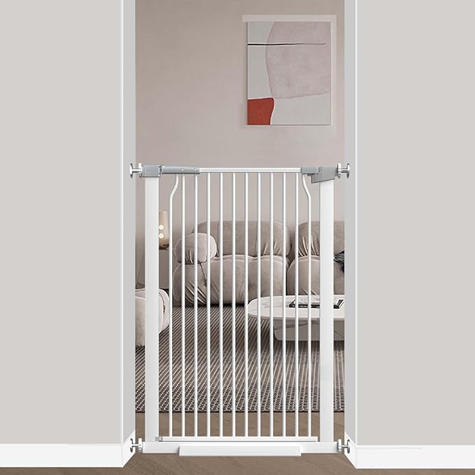 40.5" Extra Tall Baby Gate for Stairs No Drill, 29.6"-32.5" Narrow Wide Dog Gate Indoor, Pressure Mounted Safety Child Gate, Cat Doggie Pet Gate for House Doorways Walk Through, White