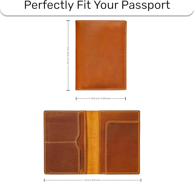 HIFA Personalized Leather Passport Holder, Handmade Passport Cover with Card and Ticket Slot - Genuine Leather, Elegant Design, Easy Access - Passport Case, Passport Wallet, Passport Holder