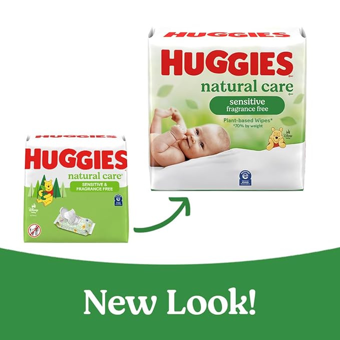 Huggies Natural Care Sensitive Baby Wipes, Unscented, Hypoallergenic, 99% Purified Water, 12 Flip-Top Packs (768 Wipes Total), Packaging May Vary