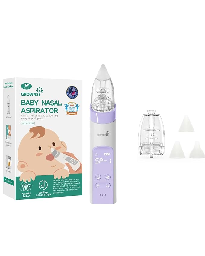 GROWNSY Nasal Aspirator for Baby with 2 Larger Suction Chambers and 6 Food-Grade Soft Silicone Tips, Purple
