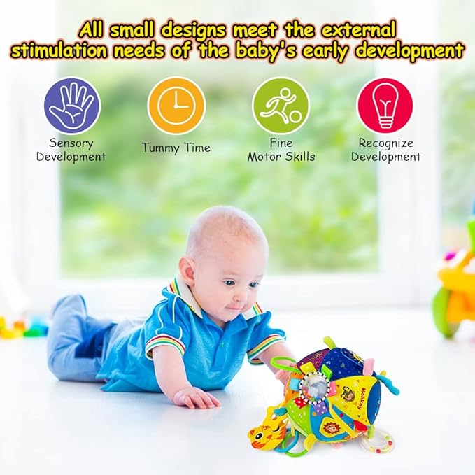 8-in-1 Sensory Balls for Infant Toddlers,Rainbow Fabric Baby Toy for Sensory Development,Montessori Toys for Babies 6-12 Months,8 Different Sensory Tactile Textures with Crinkle Rattle Squeakers