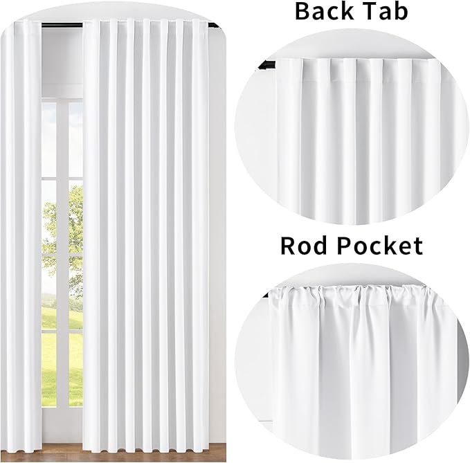 Joydeco Custom Blackout Curtains for Bedroom, 1 Panel Room Darkening Curtains & Drapes for Living Room Window Rod Pocket Back Tab (Custom Size,Pure White)