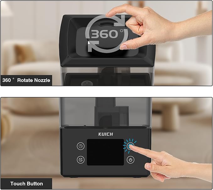 Air Humidifiers for Bedroom and Baby, Home & Plants - KUICH 2.4L Cool Mist Humidifiers for Nursery, 26db Quiet Top Fill Air Humidifier Lasts Up to 30 Hours, Auto Shut-Off, Easy to Fill and Clean,Black