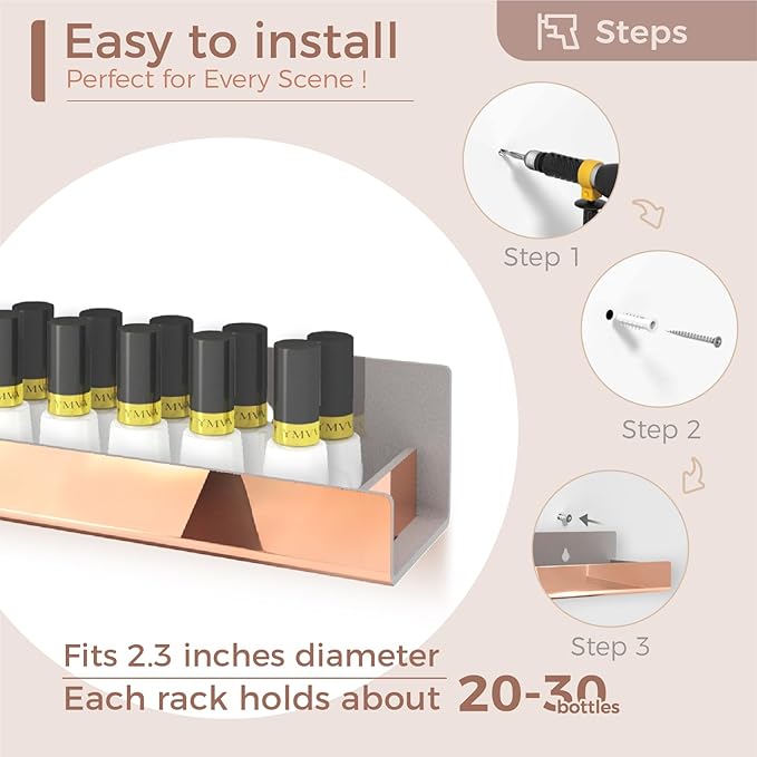 4 Pack 15 Inch Rose Gold Reflective Acrylic Shelves, Rose Gold Floating Shelves, Modern Sunglasses Essential Oil Picture Ledge Display Toy Storage Shelf