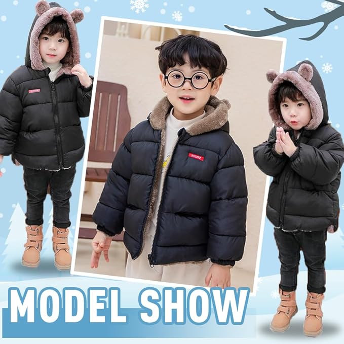 Infant Baby Winter Coat Bear Hooded Jacket Warm Fleece Snowsuit Windproof Outerwear for Toddler Boy Girl 9M-4T