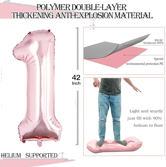 GOER Rose Gold Foil Balloons Number 1,Huge Number Balloons for 1st 11st Birthday Party Supplies Anniversary Decorations(3 pcs,42 inch,32 inc,16inch)