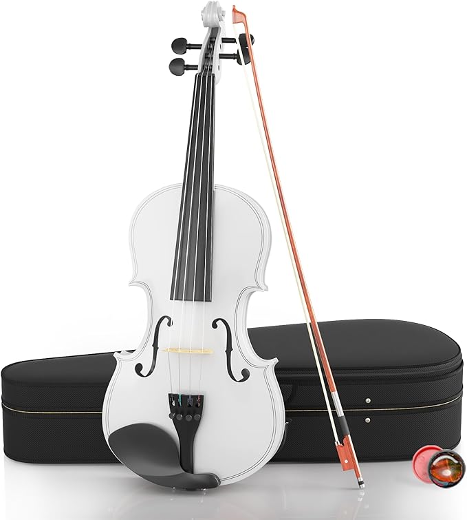 4/4 Beginner Violin Kit for Adults, Complete Full Size Violin Set with Portable Case, Bow, Rosin, White