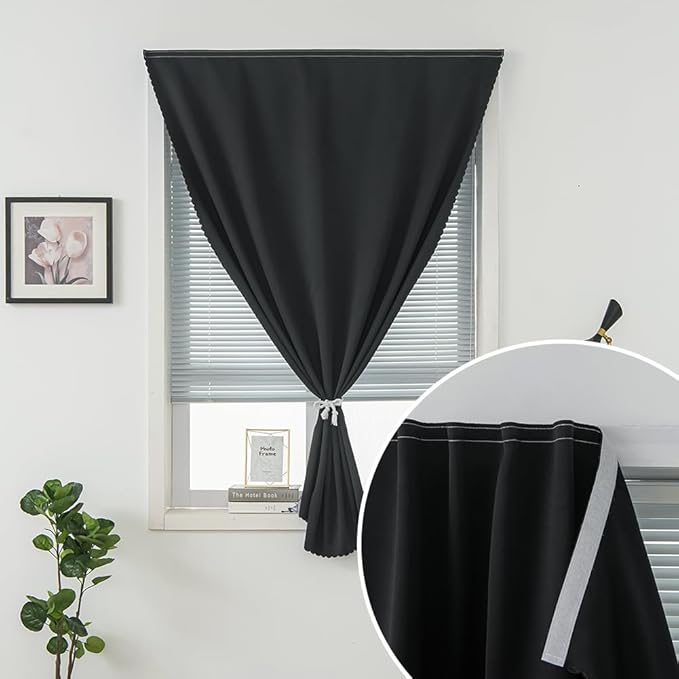 Adhesive Blackout Curtains- Self Stick Shades Window Blinds Curtains No Rod Needed Easy to Hang Curtains, Use for Bedroom, Living Room, Dining Room, Kitchen, Home Office, 59"W X 84"L, Black, 1 Panel