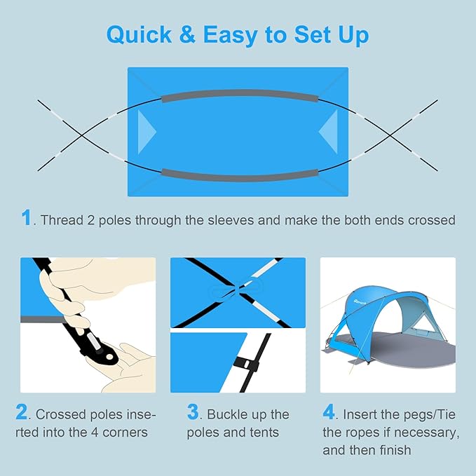 Gorich Beach Tent Sun Shelter with UPF50+ UV Protection for 3/4-5/6-7 Person, Lightweight & Portable Beach Shade Canopy with 2 Zippered Doors, Easy Setup Family Beach Umbrella