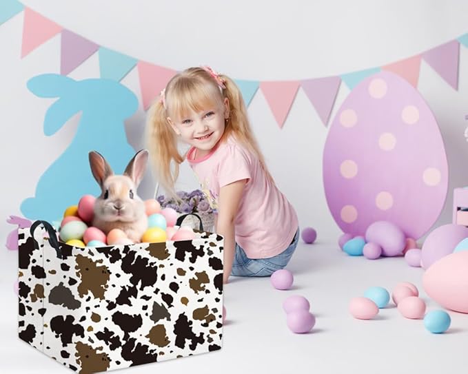 HIYAGON Rectangular Cow Basket Kids Basket Baby Storage Bin Toy Basket Organizer Box for Boys Room Decor(Cow)