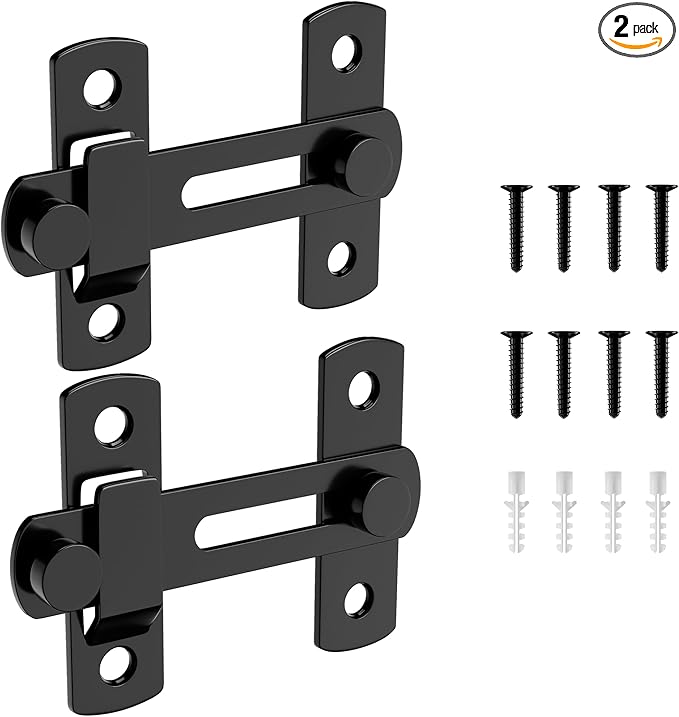 2PCS 180 Degree Matte Black Bifold Latch Flip Sliding Barn Door Latches, Gate Latch for Barn Door, Sliding Door, Pet Door, Garage, Bathroom, Window, Outdoor