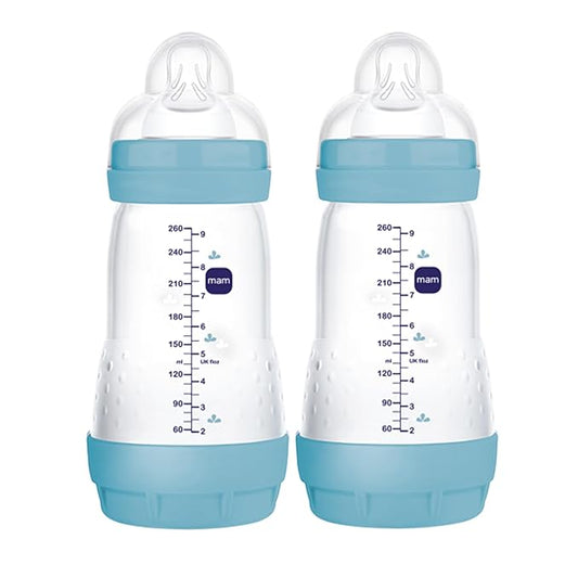 MAM Easy Start Anti-Colic Baby Bottle 9 oz, Medium Flow, Breastfeeding-Like Silicone Nipple Bottle, Reduces Colic, Gas, & Reflux, Easy-to-Clean, BPA-Free, Vented Baby Bottles for Newborns, 2+ Months