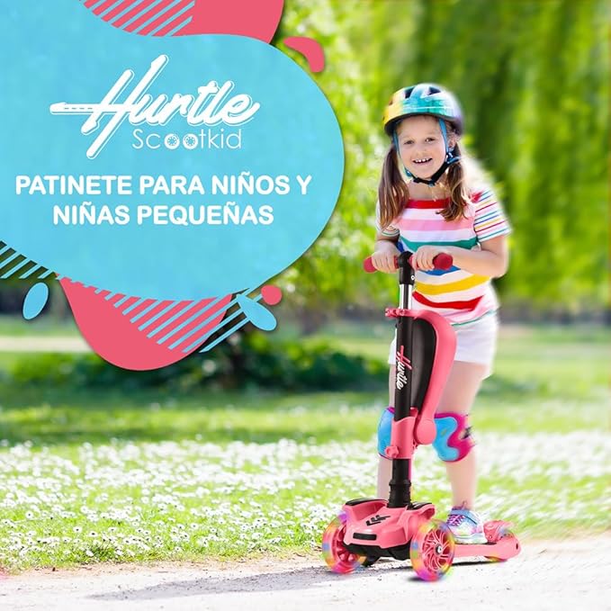 Hurtle 3-Wheeled Scooter for Kids - Wheel LED Lights, Adjustable Lean-to-Steer Handlebar, and Foldable Seat - Sit or Stand Ride with Brake for Boys and Girls Ages 1-14 Years Old