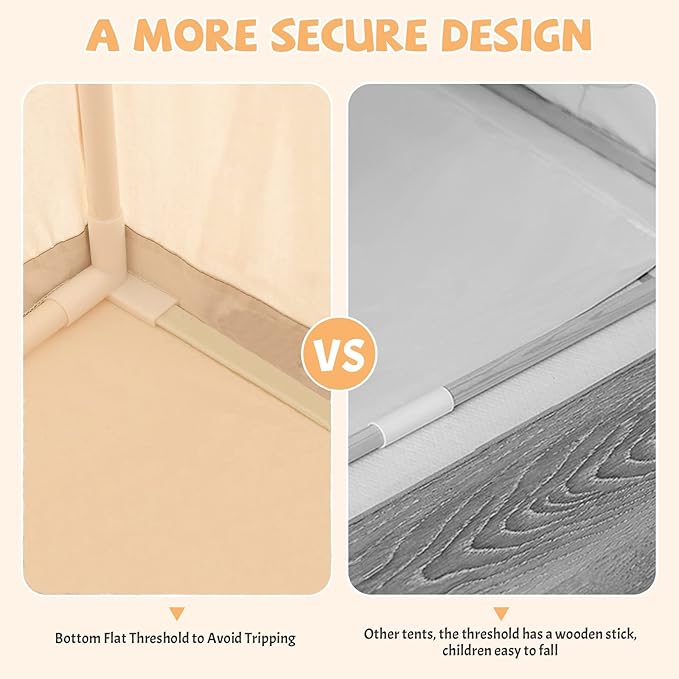 INFANS Kids Play Tent with Washable Mat Star Light Windows, Anti-Trip Large Playhouse Toys for Children Boys Girls, Indoor Outdoor Princess Tents Castle for Toddlers (Black)