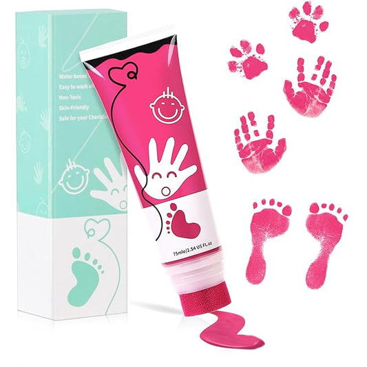 75ml Pink Baby Hand and Footprint Ink Kit, Baby Handprint Footprint Paint for Newborn Keepsake, Dog Cat Paw Print Kit, Washable, Non Toxic Acid-Free, Safe Gentle for Ideal New Mom Gifts