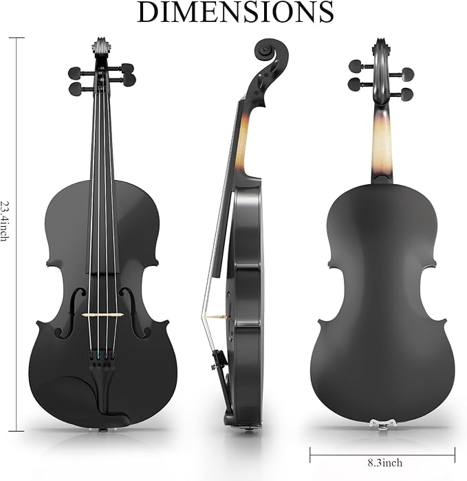 4/4 Beginner Violin Kit for Adults, Complete Full Size Violin Set with Portable Case, Bow, Rosin, Black