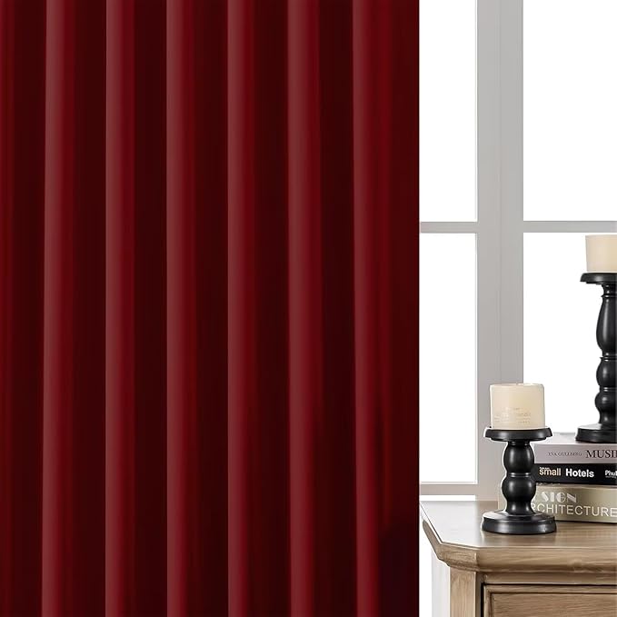 Joydeco 90 Inch Blackout Curtains for Bedroom, Thermal Insulated Black Out Curtains, Room Darkening Drapes for Living Room Window Rod Pocket Back Tab (W52 x L90 Inch, Burgundy Red)