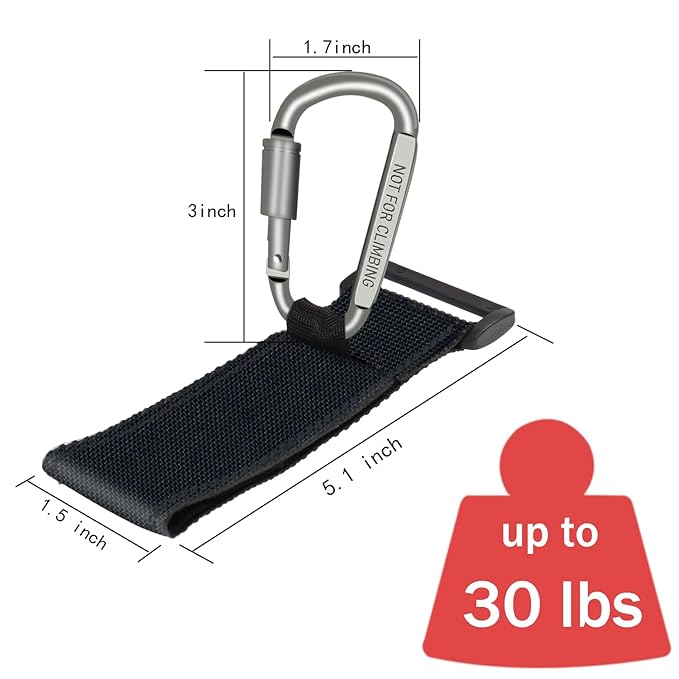 Baby Stroller Hook, Carry 30 lbs per Stroller Carabiner Clip, Adjustable Baby Stroller & Car Seat Hook for Hanging Diaper Bag, Wheelchair,Golf cart, Shopping and Pet Cart(2 Pcs Green Gold)