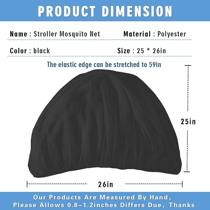 Mosquito Net for Stroller 2Pack - Protective Baby Stroller Mosquito Net - Perfect Bug Netting for Strollers, Bassinets, Cradles, Playards, Pack N Plays and Portable Mini Crib (Black)