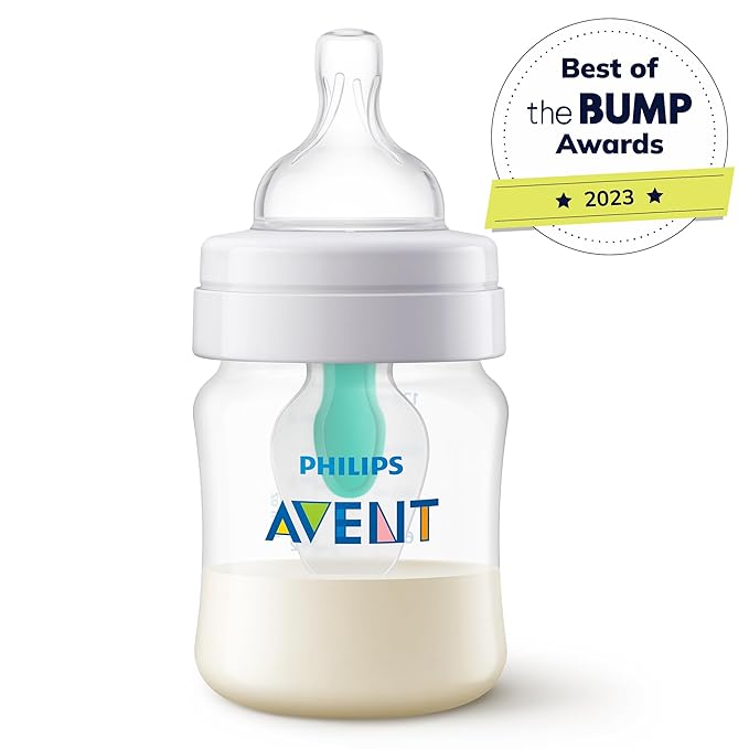 Philips Avent Anti-Colic Bottle with AirFree Vent, 4oz, with Flow 1 Nipples, 0m+, 4pk, Clear, SCY701/04