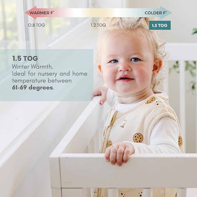 Tealbee Dreamsuit: Toddler Sleep Sack with Feet 12-18 Months, 18-24 Months - 1.5 TOG Winter Baby Wearable Blanket for Walkers - Rayon made from Bamboo, Organic Cotton Sleep Bag - Cookies